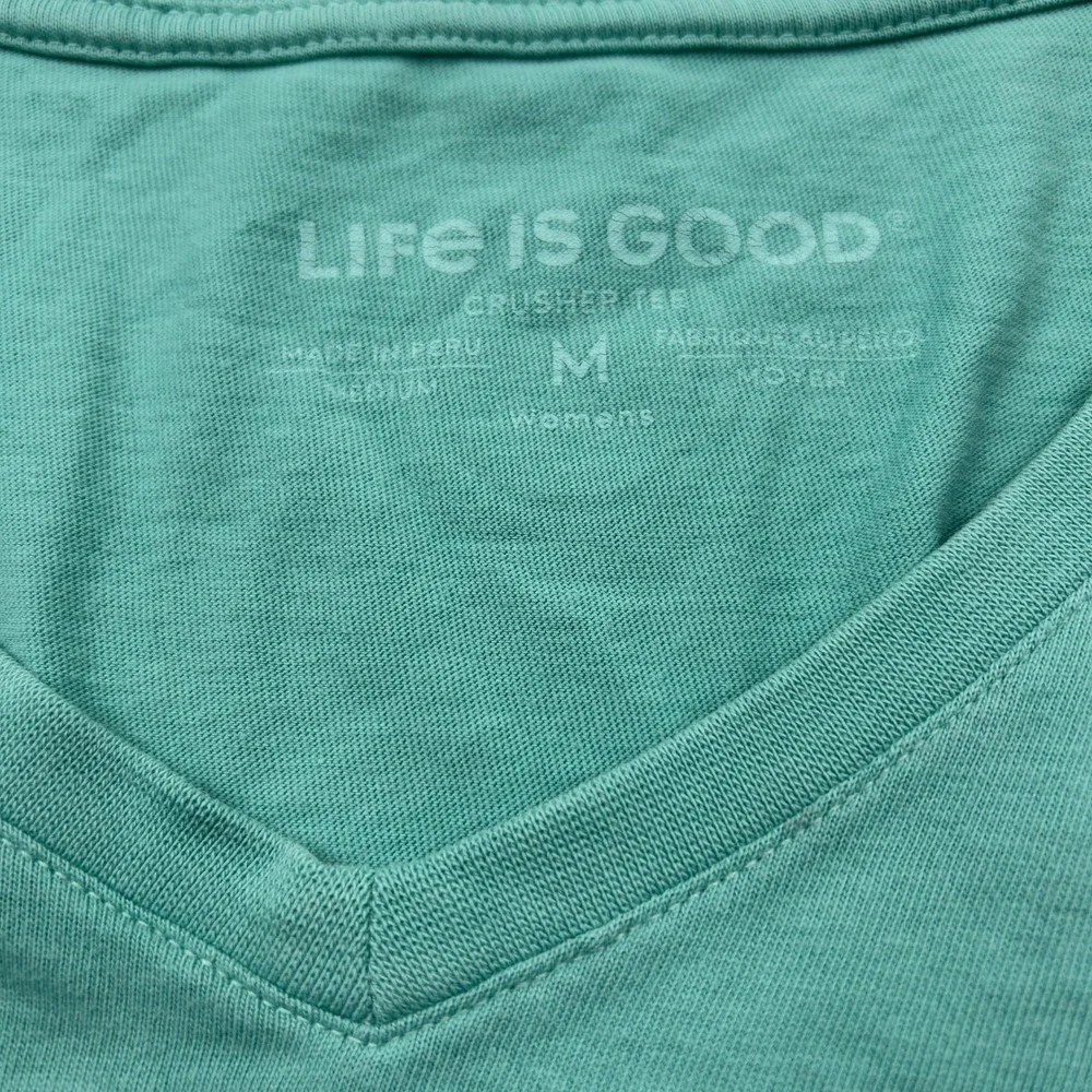 Life is Good Medium Green Good Dolphin Long Sleeve V-neck Tee Beach 100% Cotton - Picture 6 of 10